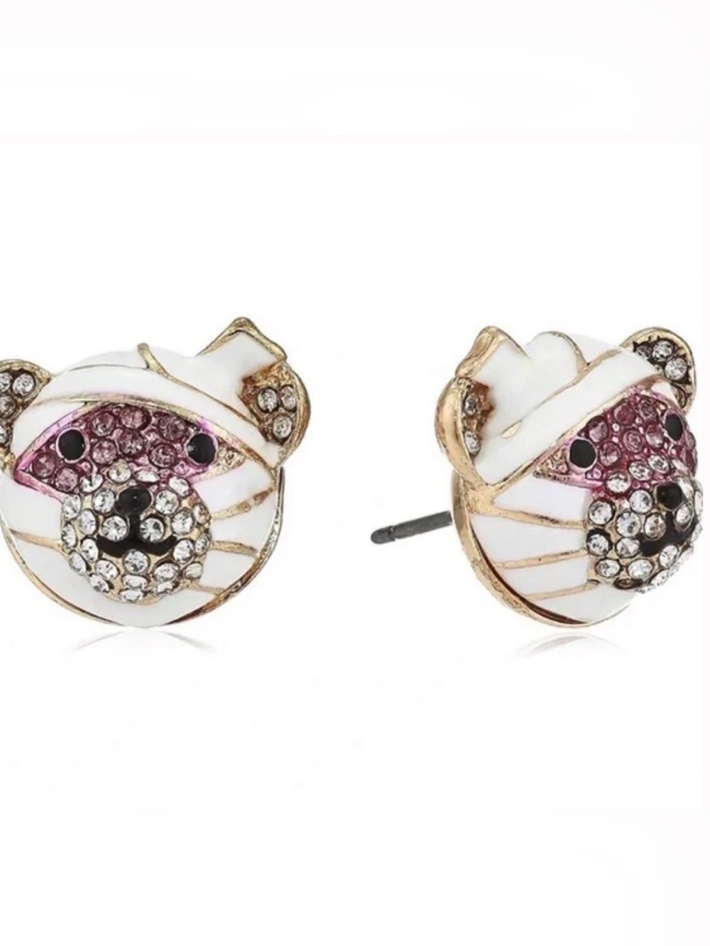BETSEY JOHNSON CUTE MUMMY RHINESTONE TEDDY BEARS STUD EARRINGS NEW